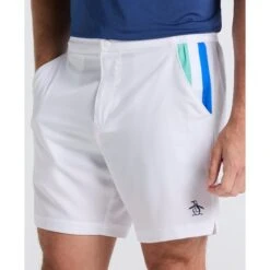 Original Penguin Performance Heritage Blocked 7" Tennis Shorts In Bright White(Performance Heritage Blocked 7 Tennis Shorts White O1bsf006gg 118) -Original Penguin Outlet O1BSF006 118 alt2