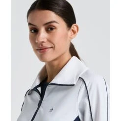 Original Penguin Women's Cropped 1/4 Zip Colour Block Tennis Jacket In Bright White(Womens Cropped 14 Zip Colour Block Tennis Jacket White O1jsf002gg 118) -Original Penguin Outlet O1JSF002 118 alt2