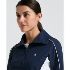 Original Penguin Women's Cropped 1/4 Zip Colour Block Tennis Jacket In Black Iris(Womens Cropped 14 Zip Colour Block Tennis Jacket Blue O1jsf002gg 417) -Original Penguin Outlet O1JSF002 417 alt2