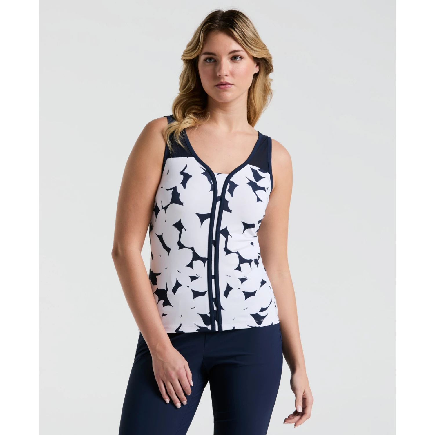 Original Penguin Women's Tennis Riviera Floral Print Tank Top In Black Iris(Womens Tennis Riviera Floral Print Tank Top Blue O1ksf032gg 417) 1 Original Penguin Women's Tennis Riviera Floral Print Tank Top In Black Iris(Womens Tennis Riviera Floral Print Tank Top Blue O1ksf032gg 417)