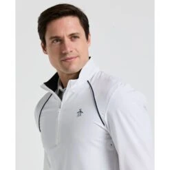 Original Penguin 1/4 Zip Tennis Jacket In Bright White(14 Zip Tennis Jacket White O1wsf002gg 118) 6 Original Penguin 1/4 Zip Tennis Jacket In Bright White(14 Zip Tennis Jacket White O1wsf002gg 118) -Original Penguin Outlet O1WSF002 118 alt2