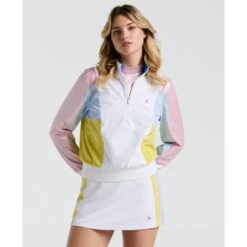 Original Penguin Women's Colour Block Cropped Tennis 1/4 Zip Jacket In Bright White(Womens Colour Block Cropped Tennis 14 Zip Jacket White O1wsf003gg 118)