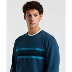 Original Penguin Fleece Chest Stripe Crew Neck Sweater In Blue Wing Teal(Fleece Chest Stripe Crew Neck Sweater Blue Ocks2500gp 415) 6 Original Penguin Fleece Chest Stripe Crew Neck Sweater In Blue Wing Teal(Fleece Chest Stripe Crew Neck Sweater Blue Ocks2500gp 415) -Original Penguin Outlet OCKS2500 415 alt2