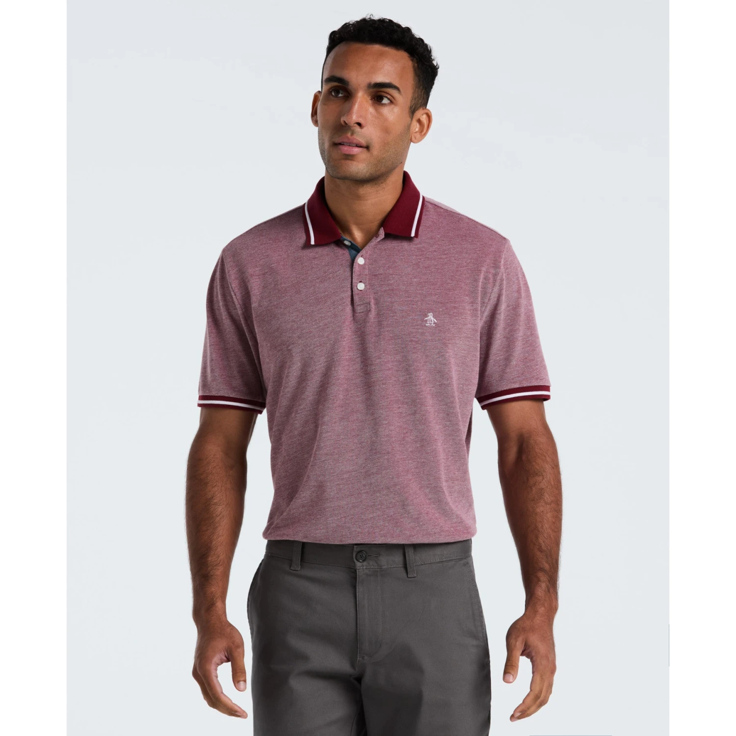 Original Penguin Birdseye Pique Tipped Polo Shirt In Cabernet(Birdseye Pique Tipped Polo Shirt Red Ocksb510gp 605) 1 Original Penguin Birdseye Pique Tipped Polo Shirt In Cabernet(Birdseye Pique Tipped Polo Shirt Red Ocksb510gp 605)