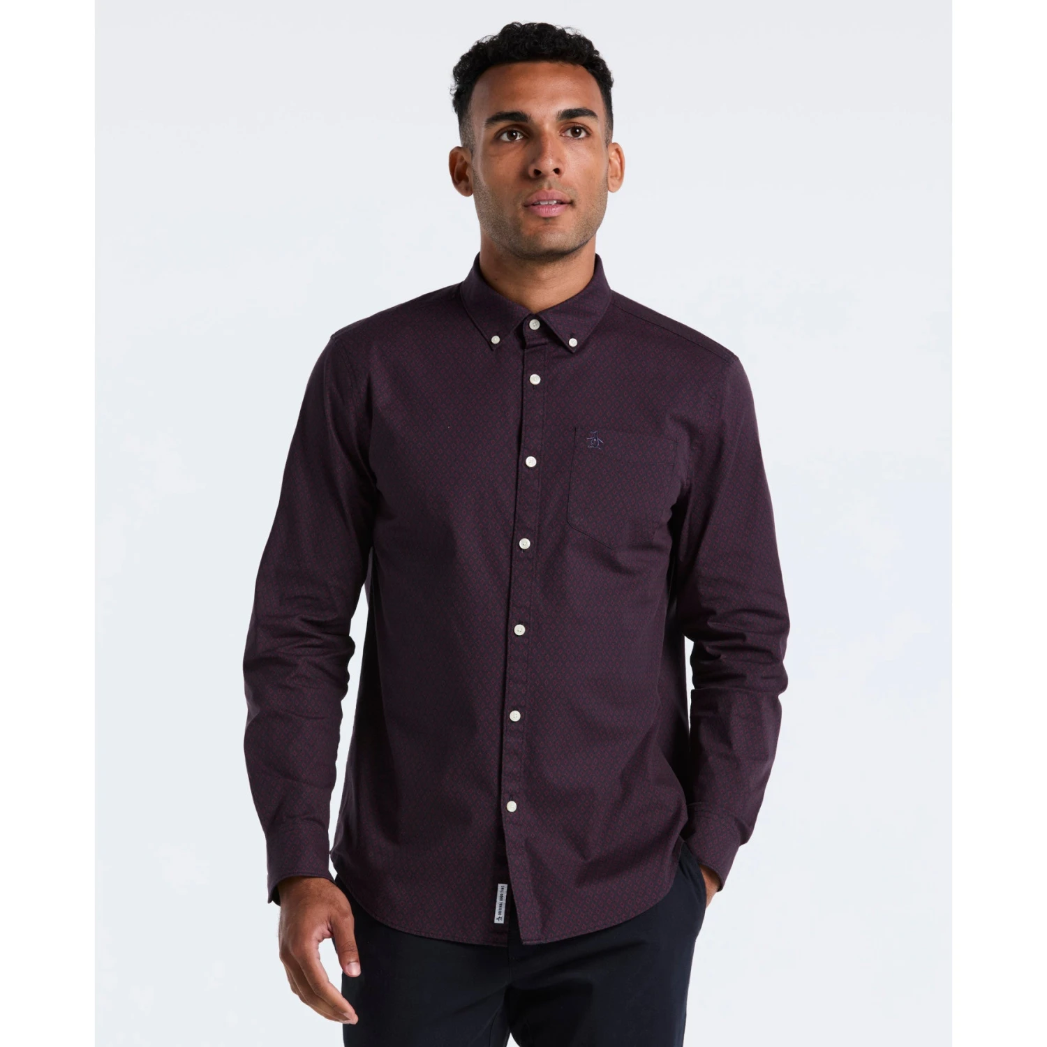 Original Penguin Micro Diamond Print Shirt In Dark Sapphire(Micro Diamond Print Shirt Blue Ocwf2516gp 413) 1 Original Penguin Micro Diamond Print Shirt In Dark Sapphire(Micro Diamond Print Shirt Blue Ocwf2516gp 413)