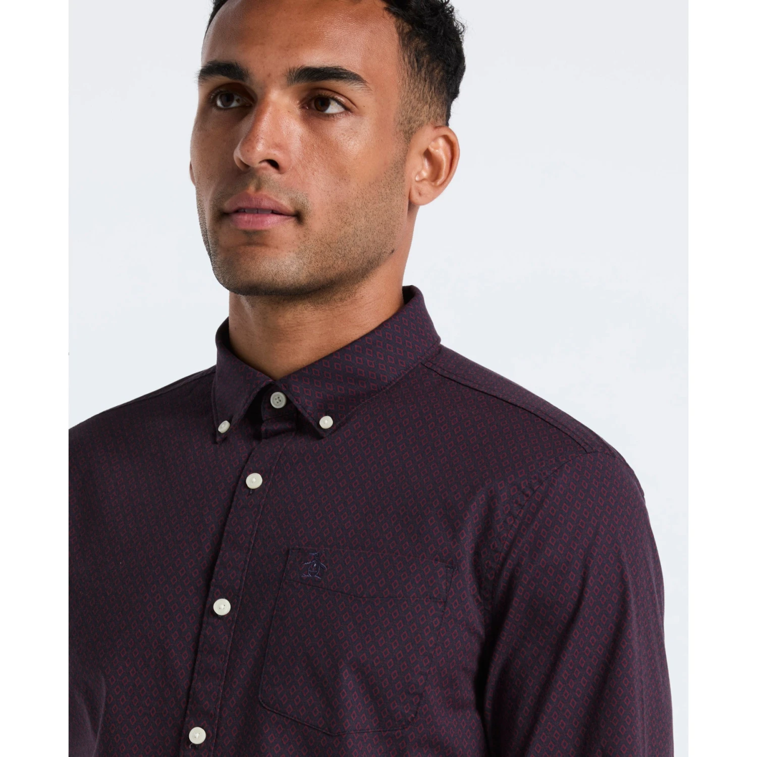 Original Penguin Micro Diamond Print Shirt In Dark Sapphire(Micro Diamond Print Shirt Blue Ocwf2516gp 413) 3 Original Penguin Micro Diamond Print Shirt In Dark Sapphire(Micro Diamond Print Shirt Blue Ocwf2516gp 413) - Image 3