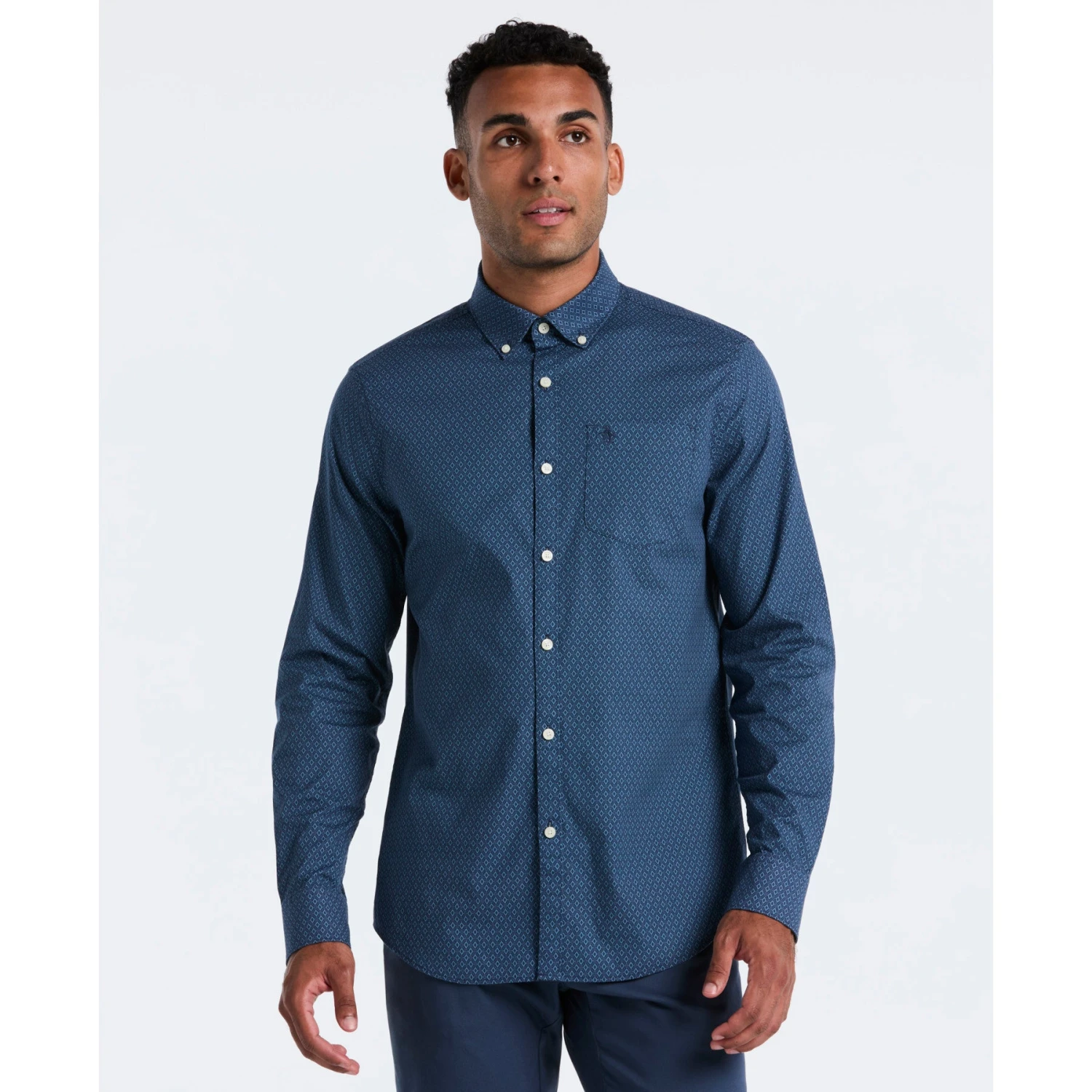 Original Penguin Micro Diamond Print Shirt In Sargasso Sea(Micro Diamond Print Shirt Blue Ocwf2516gp 485) 1 Original Penguin Micro Diamond Print Shirt In Sargasso Sea(Micro Diamond Print Shirt Blue Ocwf2516gp 485)