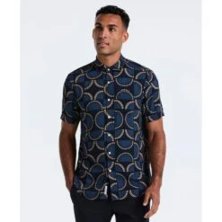 Original Penguin Fan Print Short Sleeve Shirt In Dark Sapphire(Fan Print Short Sleeve Shirt Blue Ocwf2519gp 413)