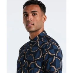Original Penguin Fan Print Short Sleeve Shirt In Dark Sapphire(Fan Print Short Sleeve Shirt Blue Ocwf2519gp 413) 6 Original Penguin Fan Print Short Sleeve Shirt In Dark Sapphire(Fan Print Short Sleeve Shirt Blue Ocwf2519gp 413) -Original Penguin Outlet OCWF2519 413 alt2