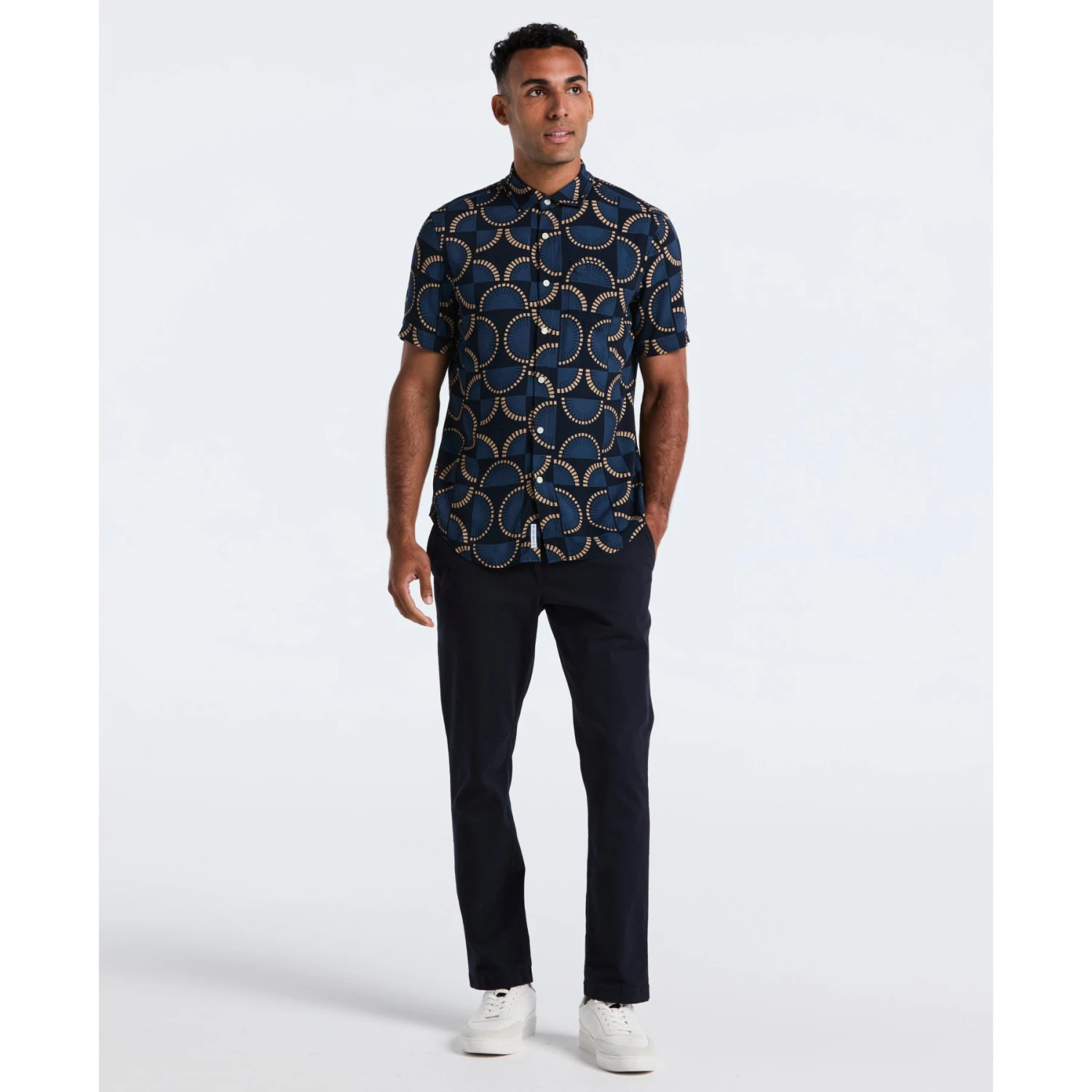 Original Penguin Fan Print Short Sleeve Shirt In Dark Sapphire(Fan Print Short Sleeve Shirt Blue Ocwf2519gp 413) 4 Original Penguin Fan Print Short Sleeve Shirt In Dark Sapphire(Fan Print Short Sleeve Shirt Blue Ocwf2519gp 413) - Image 4