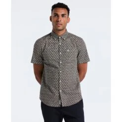 Original Penguin Diamond Geo Print Short Sleeve Shirt In Tigers Eye(Diamond Geo Print Short Sleeve Shirt Brown Ocwf2520gp 218)