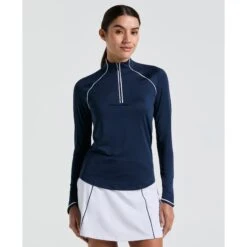 Original Penguin Women's Long Sleeve Top With Sun Protection In Black Iris(Womens Long Sleeve Quarter Zip Tennis Shirt Blue Ogksc098gg 417)