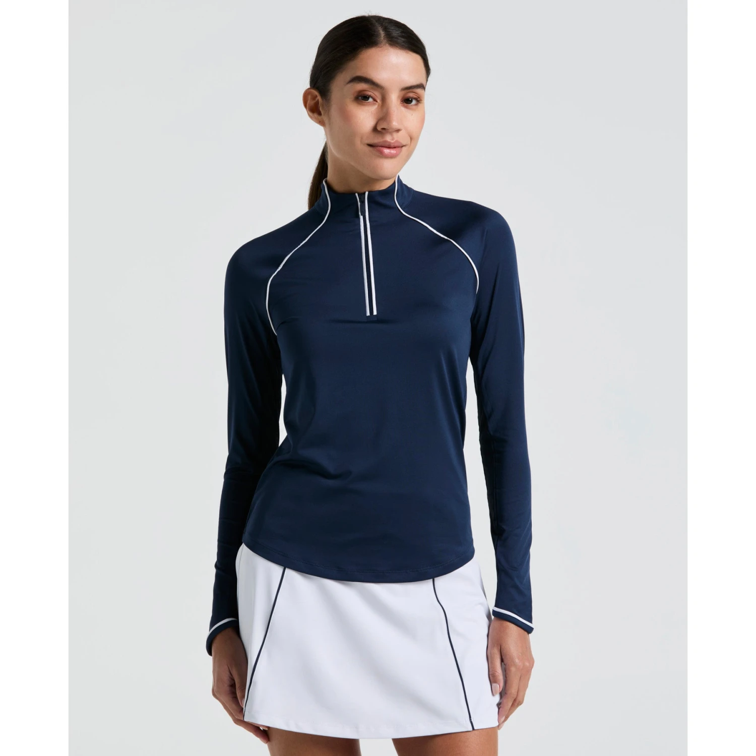 Original Penguin Women's Long Sleeve Top With Sun Protection In Black Iris(Womens Long Sleeve Quarter Zip Tennis Shirt Blue Ogksc098gg 417) 1 Original Penguin Women's Long Sleeve Top With Sun Protection In Black Iris(Womens Long Sleeve Quarter Zip Tennis Shirt Blue Ogksc098gg 417)