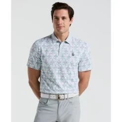 Original Penguin All Over Lattice Cocktail Print Earl Golf Polo Shirt In Bright White(All Over Lattice Cocktail Print Earl Golf Polo Shirt White Ogksf015gg 118)