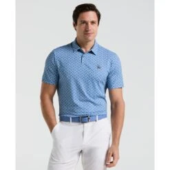 Original Penguin All Over Lifesaver Print Golf Polo Shirt In Quiet Harbour(All Over Lifesaver Print Golf Polo Shirt Blue Ogksf018gg 453)