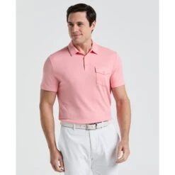 Original Penguin Pete's Fine Line Golf Polo Shirt In Murex Shell(Petes Fine Line Golf Polo Shirt Pink Ogksf024gg 680)