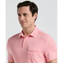 Original Penguin Pete's Fine Line Golf Polo Shirt In Murex Shell(Petes Fine Line Golf Polo Shirt Pink Ogksf024gg 680) -Original Penguin Outlet OGKSF024 680 alt2