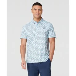 Original Penguin Layered Umbrella Print Golf Polo Shirt In Blue Grotto(Layered Umbrella Print Golf Polo Shirt Blue Ogksf029gg 457)