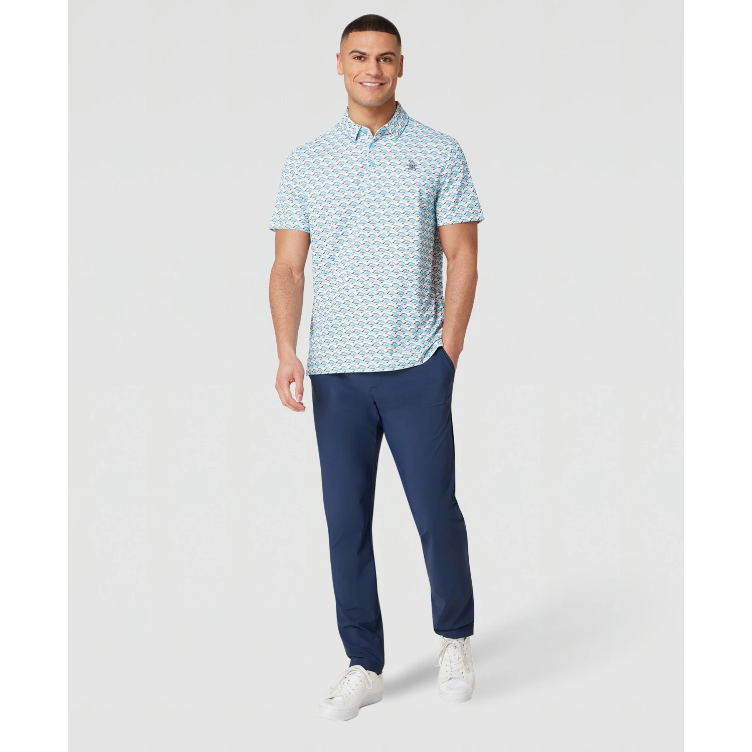 Original Penguin Layered Umbrella Print Golf Polo Shirt In Blue Grotto(Layered Umbrella Print Golf Polo Shirt Blue Ogksf029gg 457) 4 Original Penguin Layered Umbrella Print Golf Polo Shirt In Blue Grotto(Layered Umbrella Print Golf Polo Shirt Blue Ogksf029gg 457) - Image 4