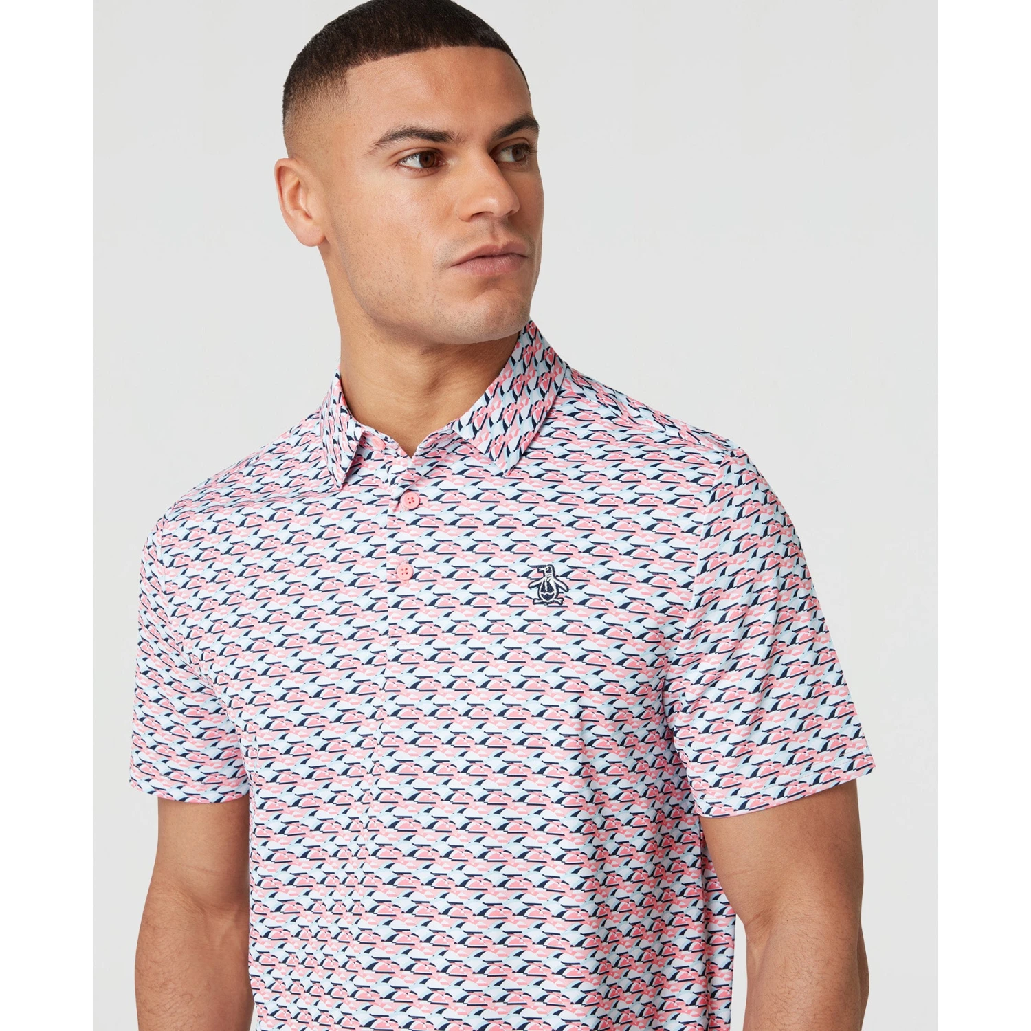 Original Penguin Layered Umbrella Print Golf Polo Shirt In Murex Shell(Layered Umbrella Print Golf Polo Shirt Pink Ogksf029gg 680) 3 Original Penguin Layered Umbrella Print Golf Polo Shirt In Murex Shell(Layered Umbrella Print Golf Polo Shirt Pink Ogksf029gg 680) - Image 3