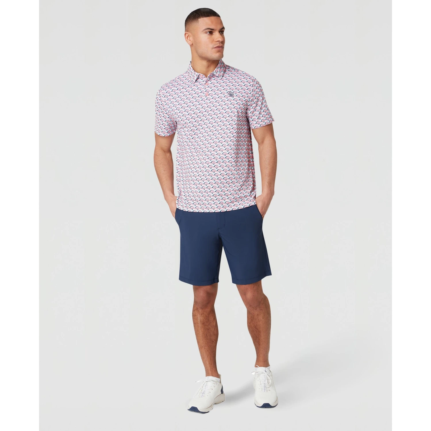 Original Penguin Layered Umbrella Print Golf Polo Shirt In Murex Shell(Layered Umbrella Print Golf Polo Shirt Pink Ogksf029gg 680) 4 Original Penguin Layered Umbrella Print Golf Polo Shirt In Murex Shell(Layered Umbrella Print Golf Polo Shirt Pink Ogksf029gg 680) - Image 4