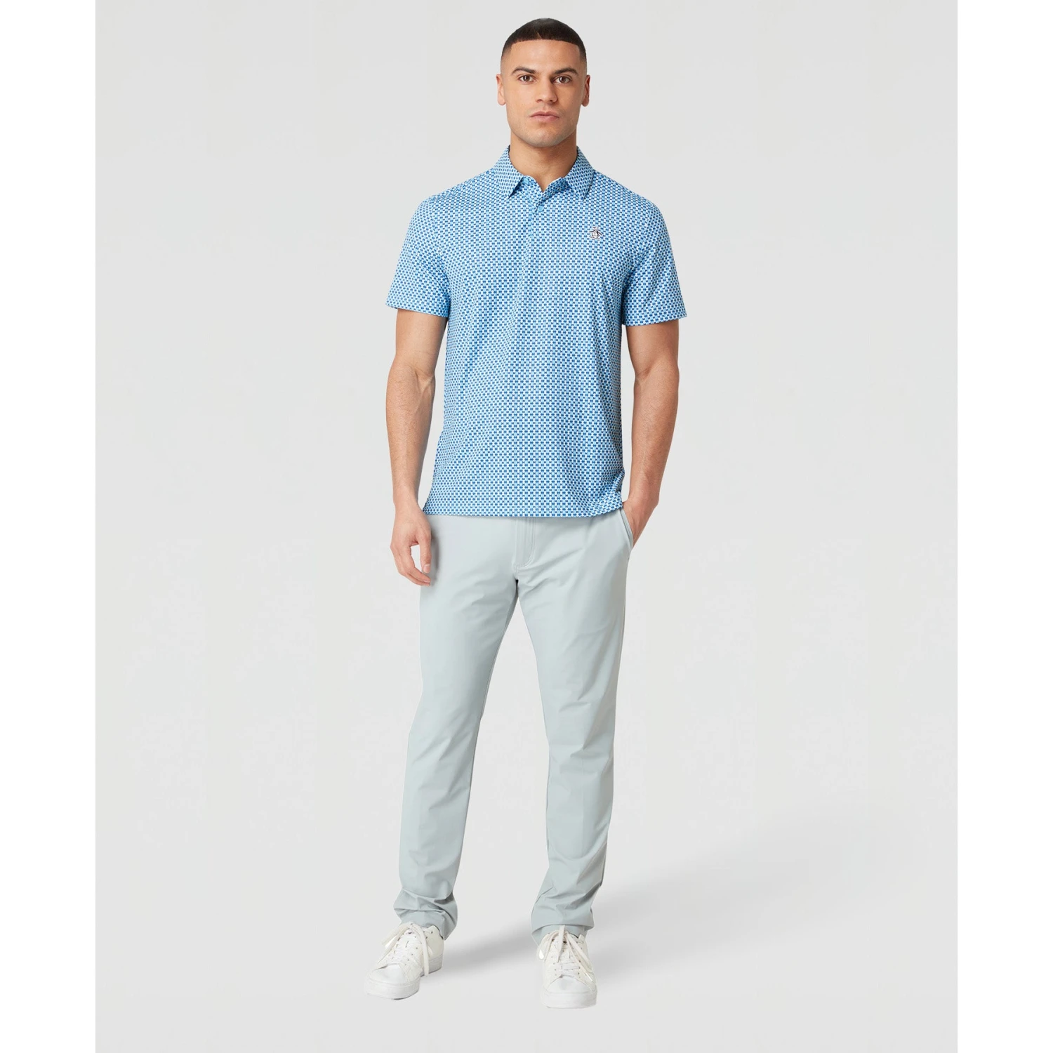 Original Penguin All Over Pete's Bowtie Micro Print Golf Polo Shirt In Blue Grotto(All Over Petes Bowtie Micro Print Golf Polo Shirt Blue Ogksf031gg 457) 4 Original Penguin All Over Pete's Bowtie Micro Print Golf Polo Shirt In Blue Grotto(All Over Petes Bowtie Micro Print Golf Polo Shirt Blue Ogksf031gg 457) - Image 4