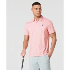 Original Penguin All Over Pete's Bowtie Micro Print Golf Polo Shirt In Murex Shell(All Over Petes Bowtie Micro Print Golf Polo Shirt Pink Ogksf031gg 680)