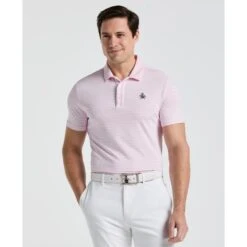 Original Penguin The Heritage Stripe Golf Polo Shirt In Charm Pink(The Heritage Stripe Golf Polo Shirt Pink Ogksf043gg 689)
