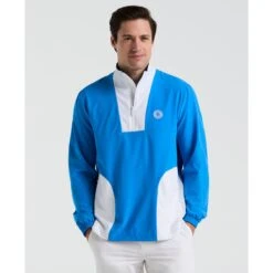 Original Penguin Lightweight 1/4 Zip Colour Block Golf Pullover In French Blue(14 Zip Lightweight Color Block Layering Golf Shirt Blue Ogwsf009gg 478)