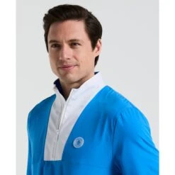 Original Penguin Lightweight 1/4 Zip Colour Block Golf Pullover In French Blue(14 Zip Lightweight Color Block Layering Golf Shirt Blue Ogwsf009gg 478) 7 Original Penguin Lightweight 1/4 Zip Colour Block Golf Pullover In French Blue(14 Zip Lightweight Color Block Layering Golf Shirt Blue Ogwsf009gg 478) -Original Penguin Outlet OGWSF009 478 alt2