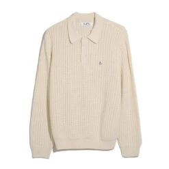 Original Penguin Zigzag Stitch Long Sleeve Sweater Polo In Birch(Zigzag Stitch Long Sleeve Sweater Polo Beige Opgf2502gp 252) -Original Penguin Outlet OPGF2502 252 alt4
