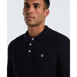 Original Penguin Zigzag Stitch Long Sleeve Sweater Polo In Dark Sapphire(Zigzag Stitch Long Sleeve Sweater Polo Blue Opgf2502gp 413) -Original Penguin Outlet OPGF2502 413 alt2