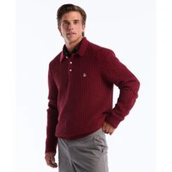 Original Penguin Zigzag Stitch Long Sleeve Sweater Polo In Cabernet(Zigzag Stitch Long Sleeve Sweater Polo Red Opgf2502gp 605)