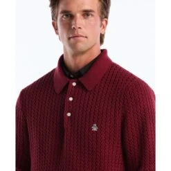 Original Penguin Zigzag Stitch Long Sleeve Sweater Polo In Cabernet(Zigzag Stitch Long Sleeve Sweater Polo Red Opgf2502gp 605) -Original Penguin Outlet OPGF2502 605 alt2