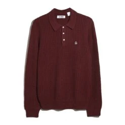 Original Penguin Zigzag Stitch Long Sleeve Sweater Polo In Cabernet(Zigzag Stitch Long Sleeve Sweater Polo Red Opgf2502gp 605) -Original Penguin Outlet OPGF2502 605 alt5