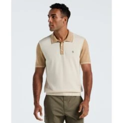 Original Penguin Colourblock Sweater Polo In Birch(Colourblock Sweater Polo Beige Opgf2503gp 252)