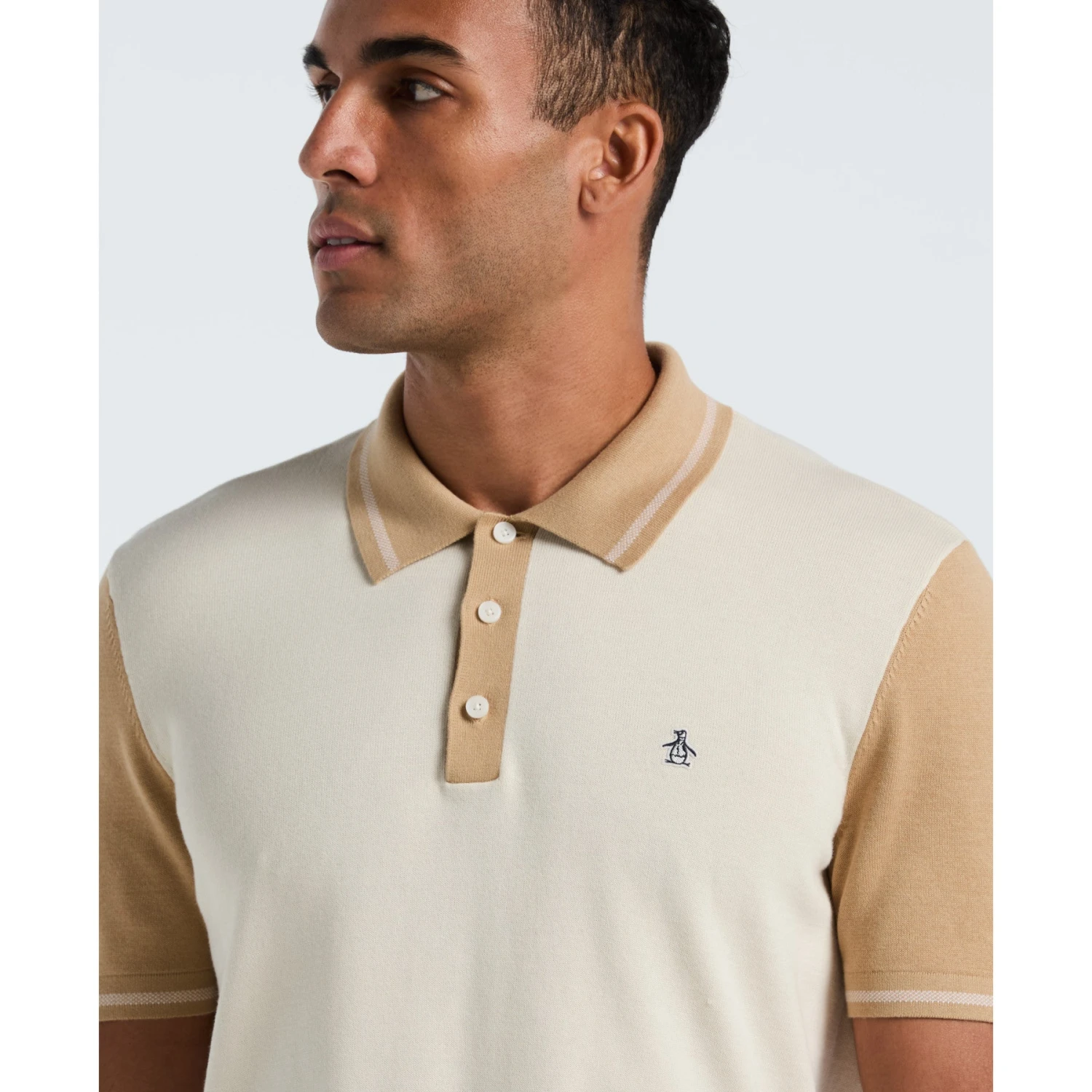 Original Penguin Colourblock Sweater Polo In Birch(Colourblock Sweater Polo Beige Opgf2503gp 252) 3 Original Penguin Colourblock Sweater Polo In Birch(Colourblock Sweater Polo Beige Opgf2503gp 252) - Image 3