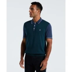 Original Penguin Colourblock Sweater Polo In Reflecting Pond(Colourblock Sweater Polo Blue Opgf2503gp 470)