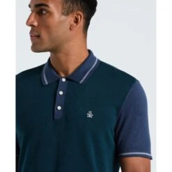 Original Penguin Colourblock Sweater Polo In Reflecting Pond(Colourblock Sweater Polo Blue Opgf2503gp 470) -Original Penguin Outlet OPGF2503 470 alt2