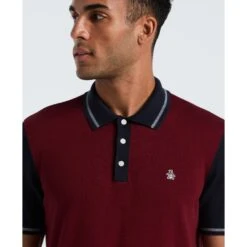 Original Penguin Colourblock Sweater Polo In Cabernet(Colourblock Sweater Polo Red Opgf2503gp 605) 6 Original Penguin Colourblock Sweater Polo In Cabernet(Colourblock Sweater Polo Red Opgf2503gp 605) -Original Penguin Outlet OPGF2503 605 alt2