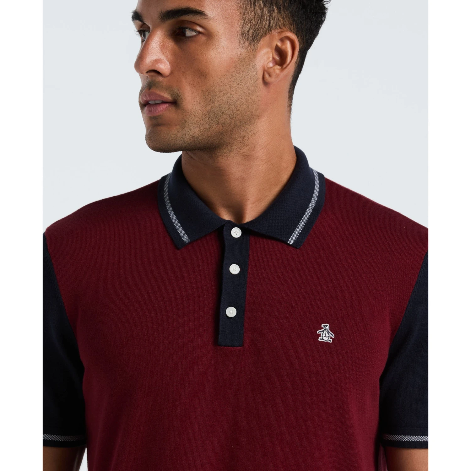 Original Penguin Colourblock Sweater Polo In Cabernet(Colourblock Sweater Polo Red Opgf2503gp 605) 3 Original Penguin Colourblock Sweater Polo In Cabernet(Colourblock Sweater Polo Red Opgf2503gp 605) - Image 3