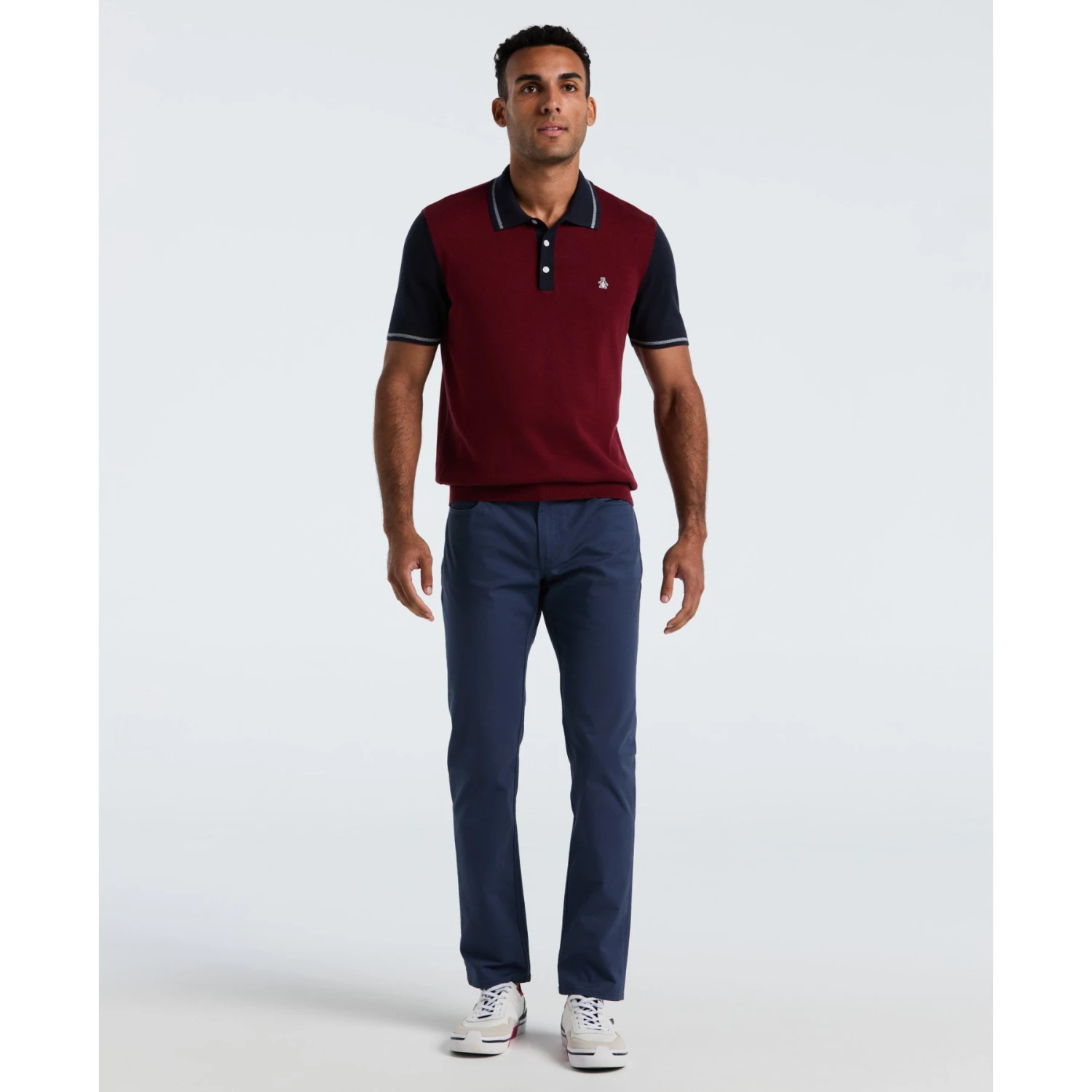 Original Penguin Colourblock Sweater Polo In Cabernet(Colourblock Sweater Polo Red Opgf2503gp 605) 4 Original Penguin Colourblock Sweater Polo In Cabernet(Colourblock Sweater Polo Red Opgf2503gp 605) - Image 4