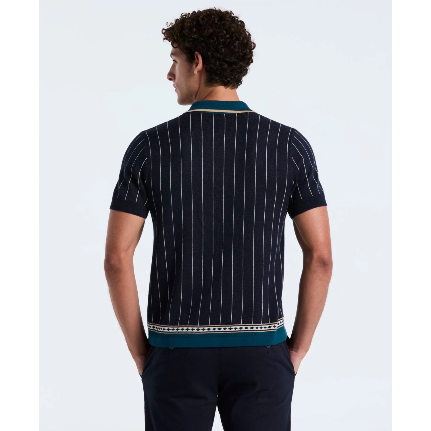 Original Penguin Striped Button Front Sweater Polo In Dark Sapphire(Striped Button Front Sweater Polo Blue Opgf2508gp 413) 2 Original Penguin Striped Button Front Sweater Polo In Dark Sapphire(Striped Button Front Sweater Polo Blue Opgf2508gp 413) - Image 2