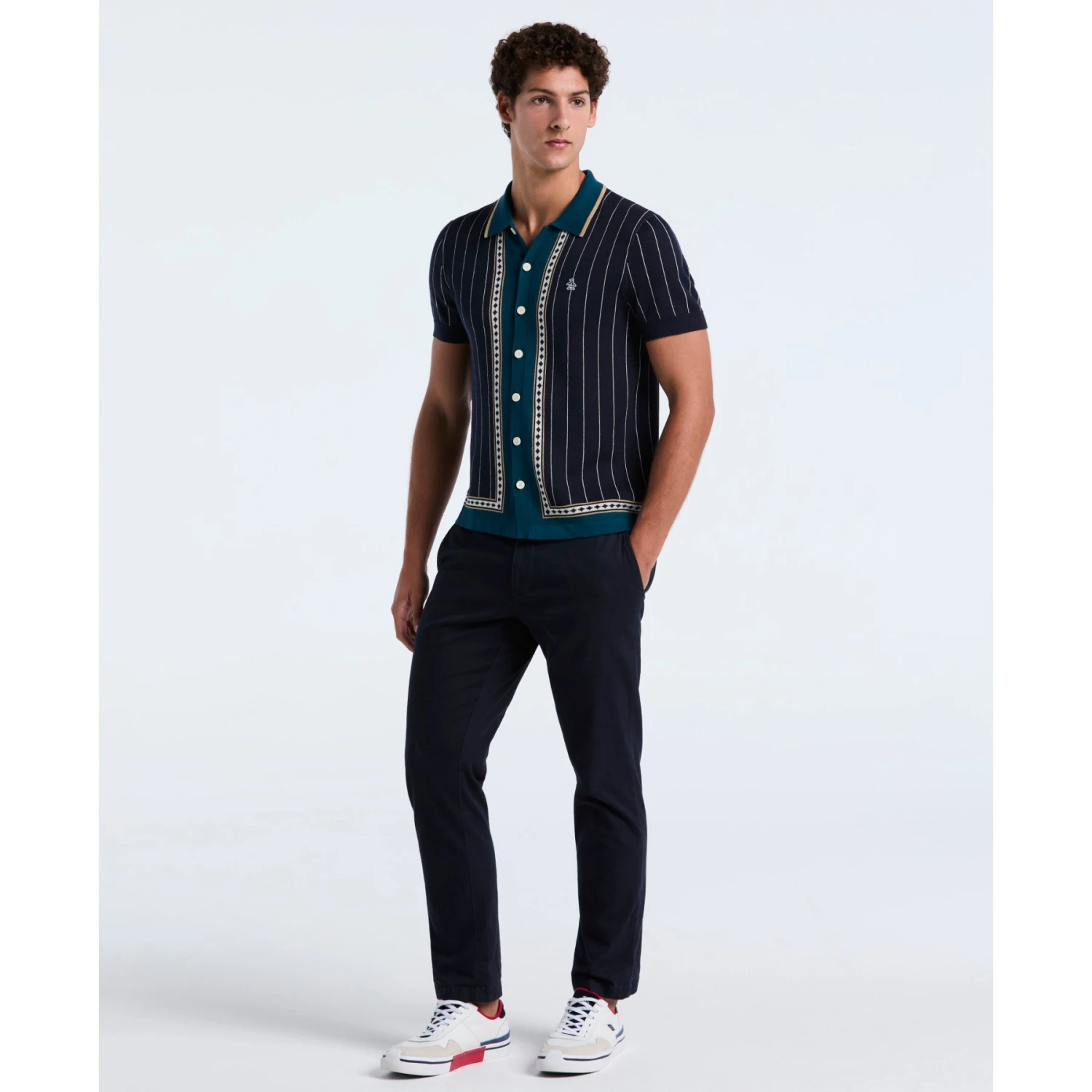 Original Penguin Striped Button Front Sweater Polo In Dark Sapphire(Striped Button Front Sweater Polo Blue Opgf2508gp 413) 4 Original Penguin Striped Button Front Sweater Polo In Dark Sapphire(Striped Button Front Sweater Polo Blue Opgf2508gp 413) - Image 4