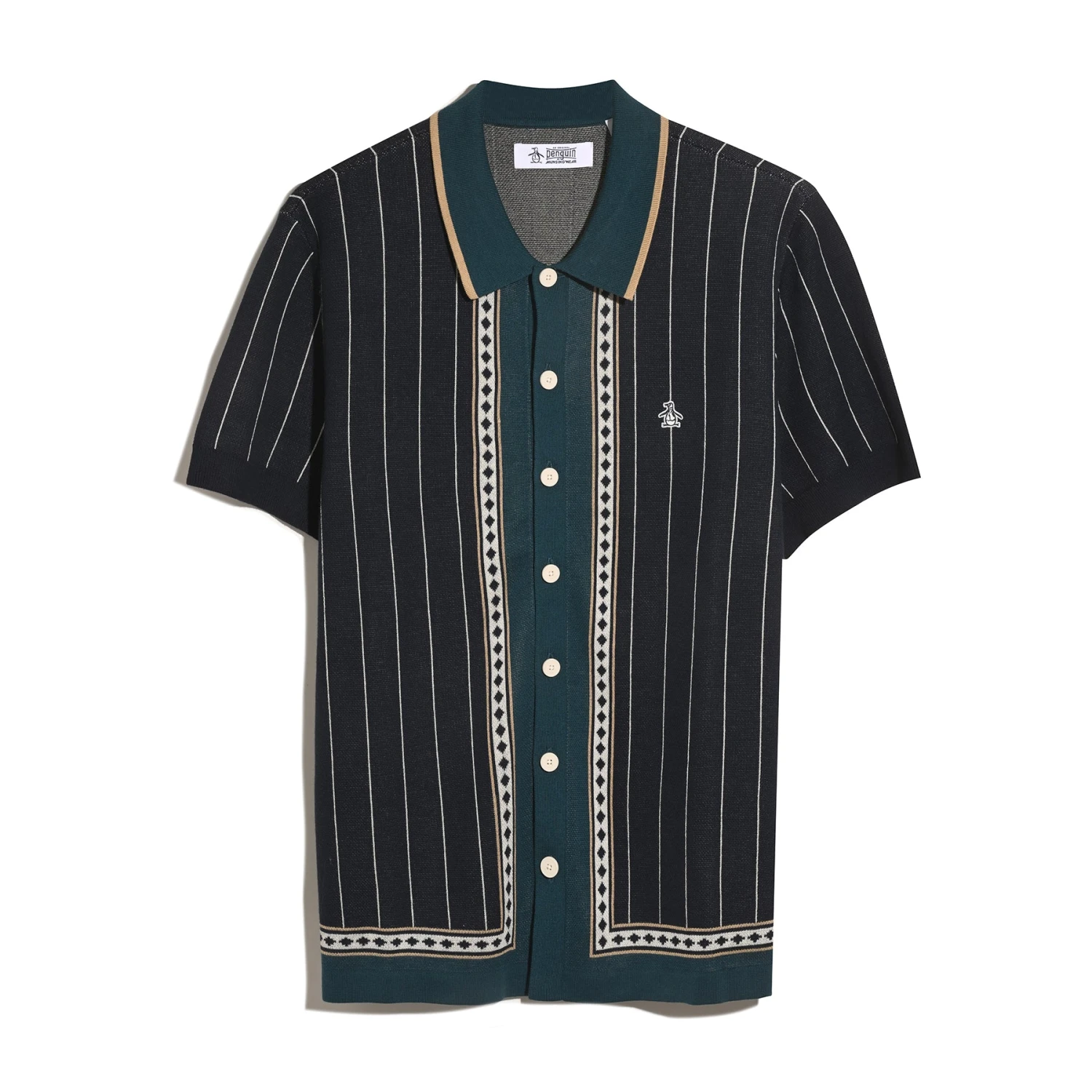 Original Penguin Striped Button Front Sweater Polo In Dark Sapphire(Striped Button Front Sweater Polo Blue Opgf2508gp 413) 5 Original Penguin Striped Button Front Sweater Polo In Dark Sapphire(Striped Button Front Sweater Polo Blue Opgf2508gp 413) - Image 5