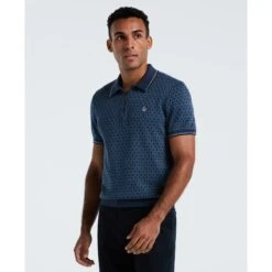 Original Penguin Geometric Jacquard 1/4 Zip Sweater Polo In Sargasso Sea(Geometric Jacquard 1 4 Zip Sweater Polo Blue Opgf2509gp 485)
