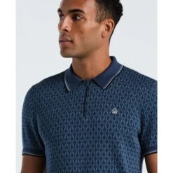 Original Penguin Geometric Jacquard 1/4 Zip Sweater Polo In Sargasso Sea(Geometric Jacquard 1 4 Zip Sweater Polo Blue Opgf2509gp 485) -Original Penguin Outlet OPGF2509 485 alt2