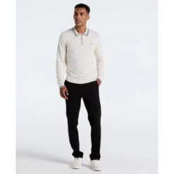 Original Penguin Tipped Quarter Zip Long Sleeve Sweater Polo In Birch Heather(Tipped Quarter Zip Long Sleeve Sweater Polo Beige Opgf2510gp 110) -Original Penguin Outlet OPGF2510 110 alt3