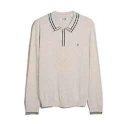 Original Penguin Tipped Quarter Zip Long Sleeve Sweater Polo In Birch Heather(Tipped Quarter Zip Long Sleeve Sweater Polo Beige Opgf2510gp 110) -Original Penguin Outlet OPGF2510 110 alt4