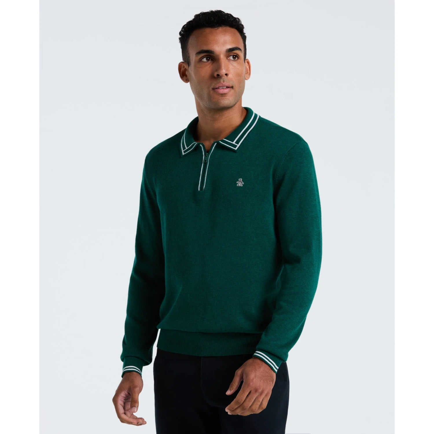 Original Penguin Tipped Quarter Zip Long Sleeve Sweater Polo In Botanical Green Heather(Tipped Quarter Zip Long Sleeve Sweater Polo Green Opgf2510gp 394) 1 Original Penguin Tipped Quarter Zip Long Sleeve Sweater Polo In Botanical Green Heather(Tipped Quarter Zip Long Sleeve Sweater Polo Green Opgf2510gp 394)